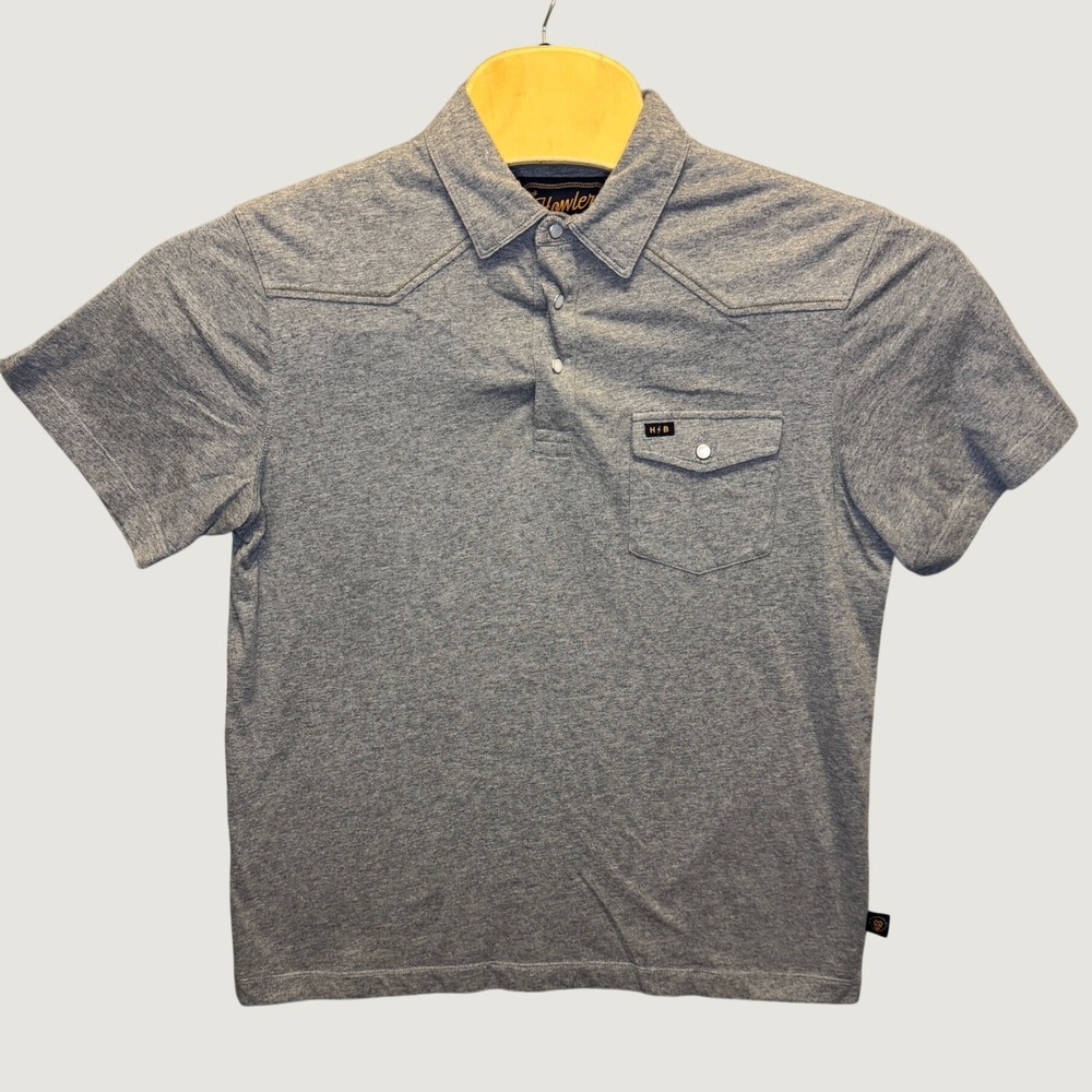 2174 | Howler Brothers Western Pearl Snap Cotton Jersey Polo Shirt Gray Mens M